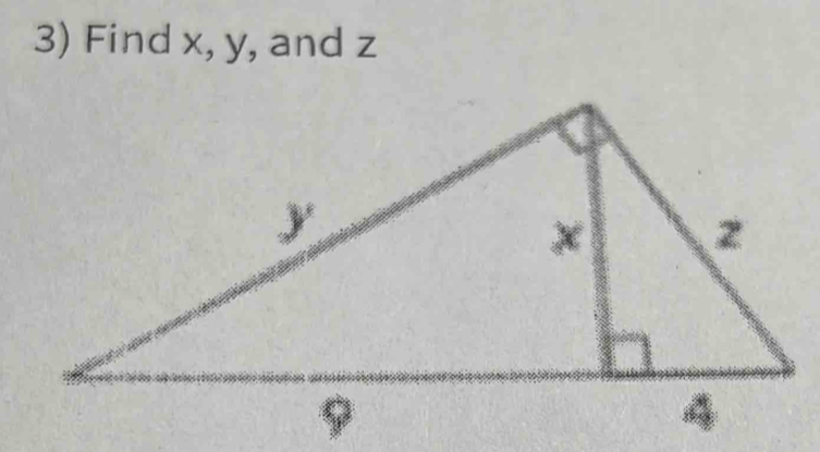 Find x, y, and z