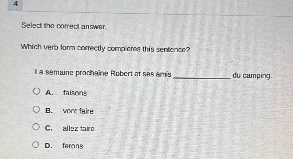 Solved: Select the correct answer. Which verb form correctly completes ...