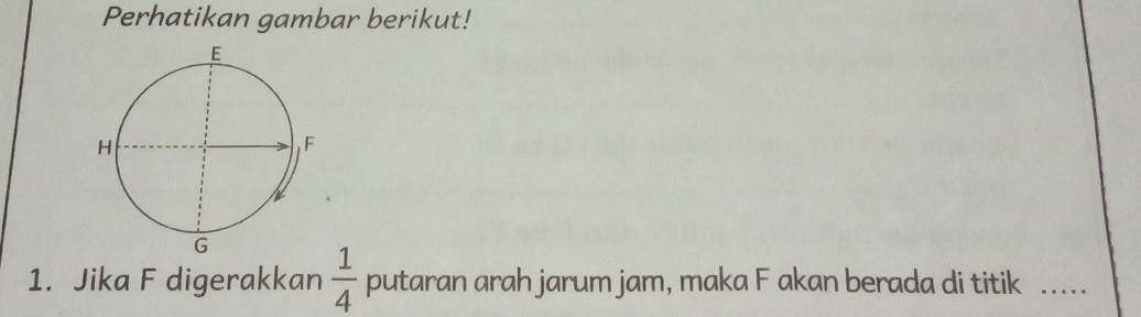 Perhatikan gambar berikut! 
1. Jika F digerakkan  1/4  putaran arah jarum jam, maka F akan berada di titik ...