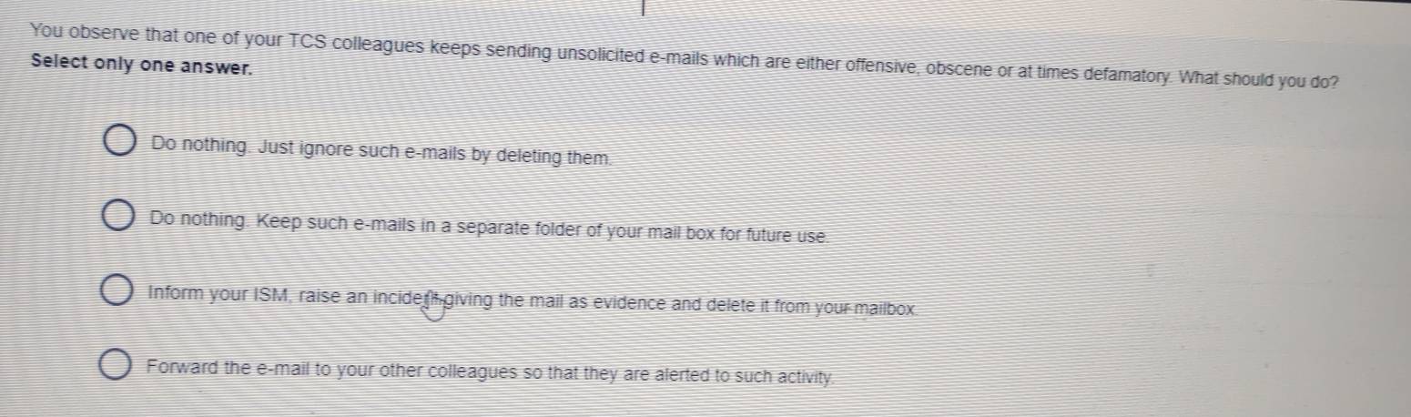 Solved: You observe that one of your TCS colleagues keeps sending ...