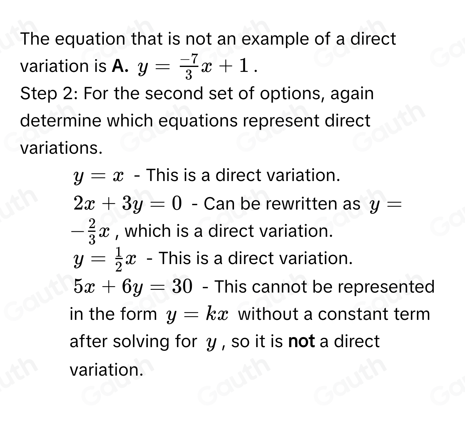 Solved: Direct Variation Worksheet 1. Which equation is notan example ...
