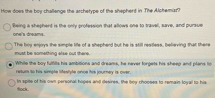 Solved: How does the boy challenge the archetype of the shepherd in The ...