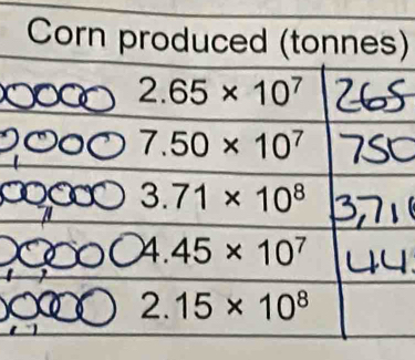 Corn produced (tonnes)