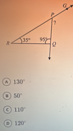 a 130°
B 50°
C 110°
D 120°