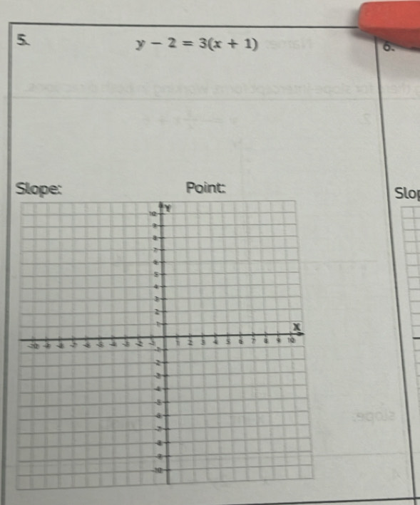 y-2=3(x+1)
6. 
Slope: Point:Slop