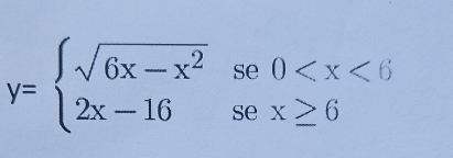 y=beginarrayl sqrt(6x-x^2)se0