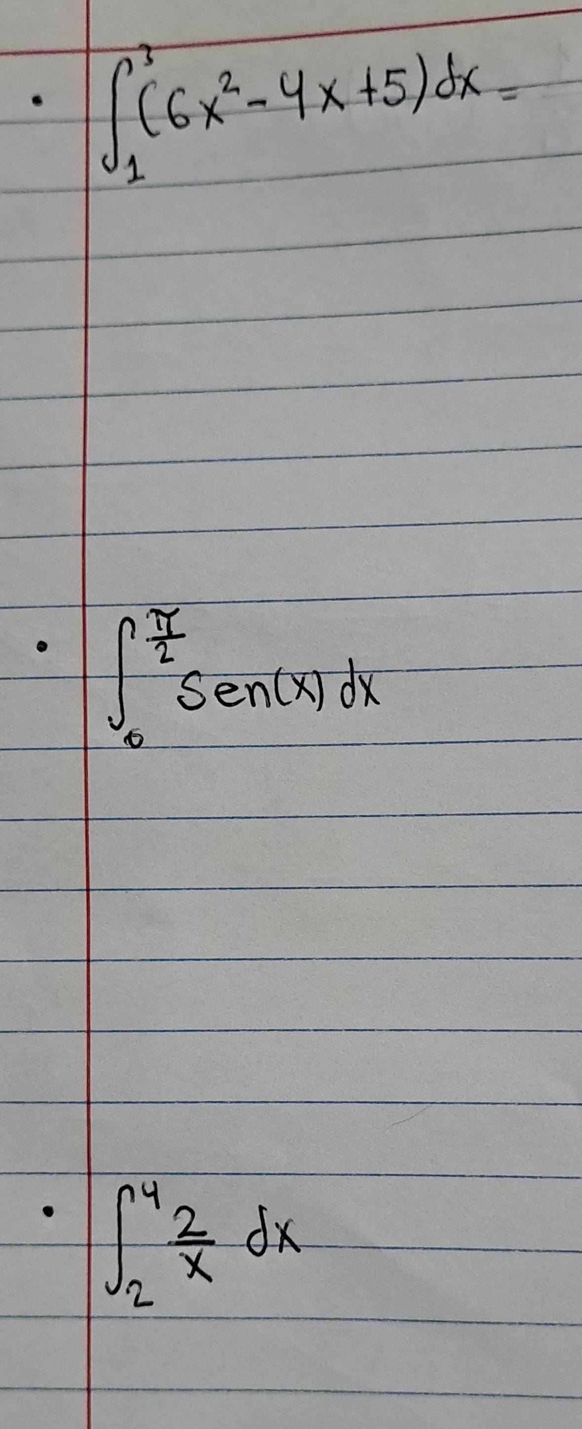 ∈t _1^(3(6x^2)-4x+5)dx=
∈t _0^((frac π)2)sec (x)dx
∈t _2^(4frac 2)xdx