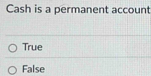 Cash is a permanent account
True
False