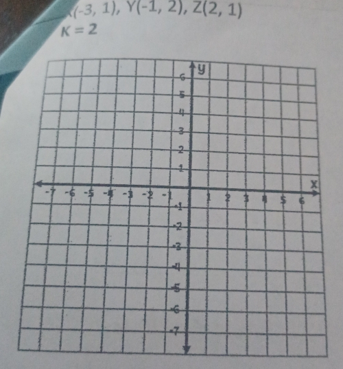 (-3,1), Y(-1,2), Z(2,1)
K=2