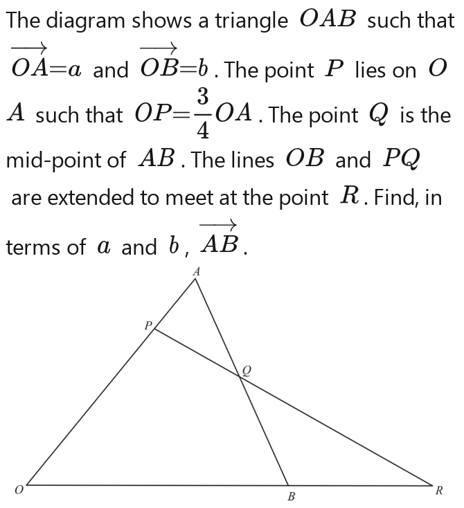 Solved: The diagram shows a triangle OAB such that OA=a and vector OB=b ...