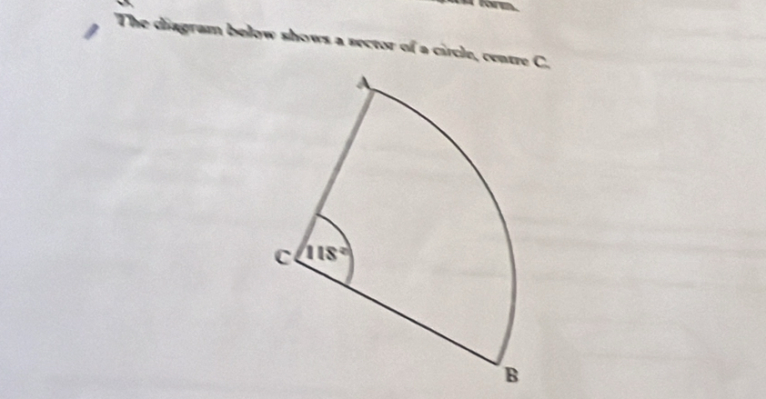 The diagram below shows a sector of a circle, centre C.