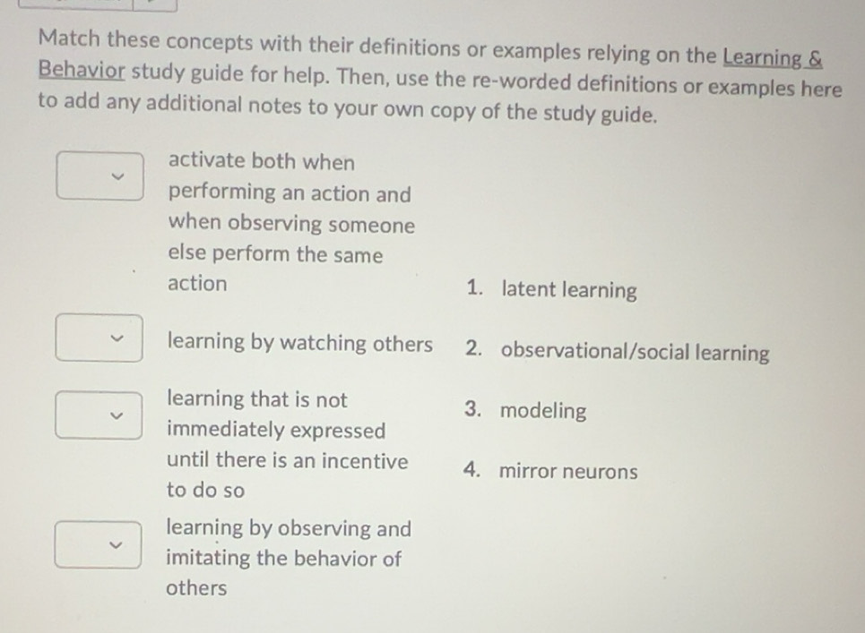 Solved: Match these concepts with their definitions or examples relying ...