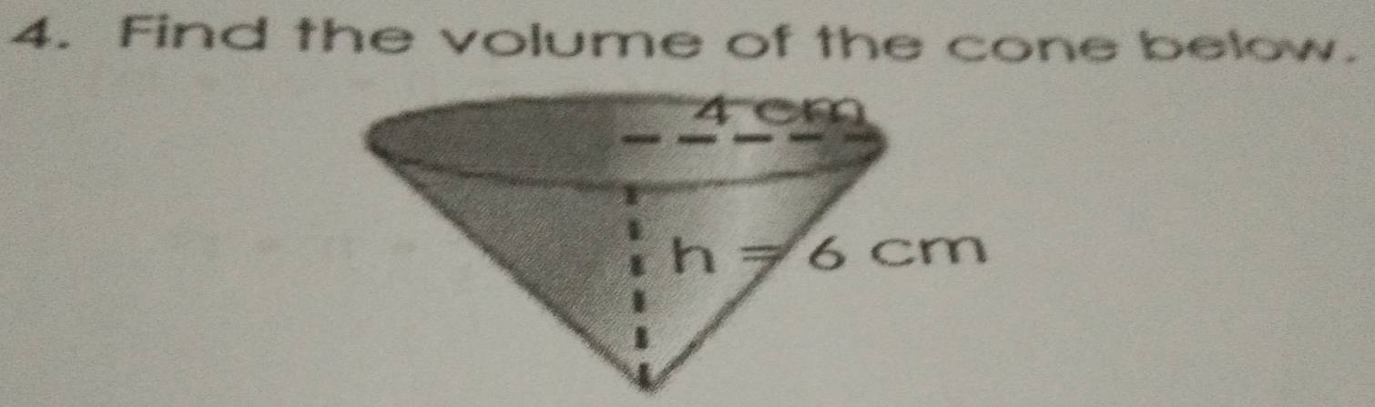 Find the volume of the cone below.