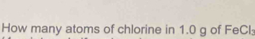 How many atoms of chlorine in 1.0 g of FeCl: