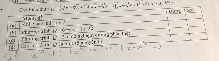 Phep toan 
7 với x≥ 0. Vậy: