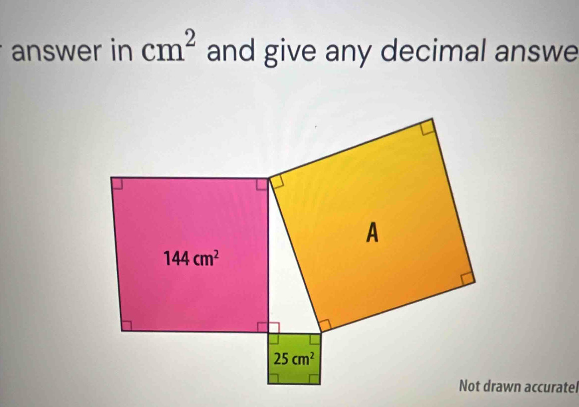 answer in cm^2 and give any decimal answe
Not drawn accuratel