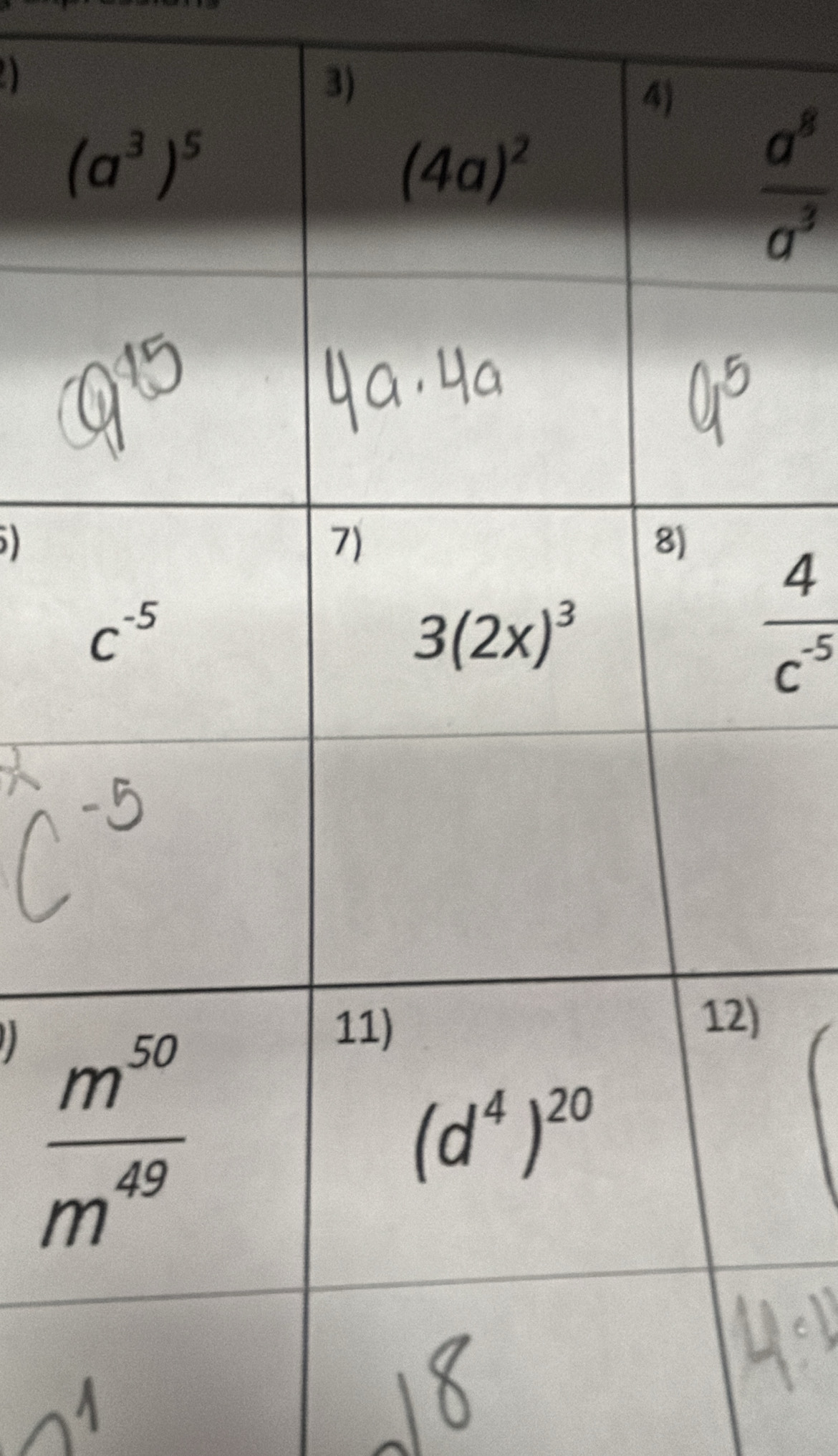 4
 a^8/a^3 
 4/c^(-5) 