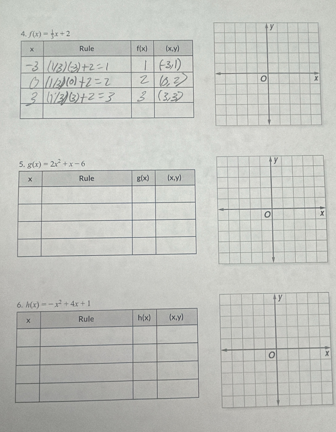 f(x)= 1/3 x+2
5. g(x)=2x^2+x-6