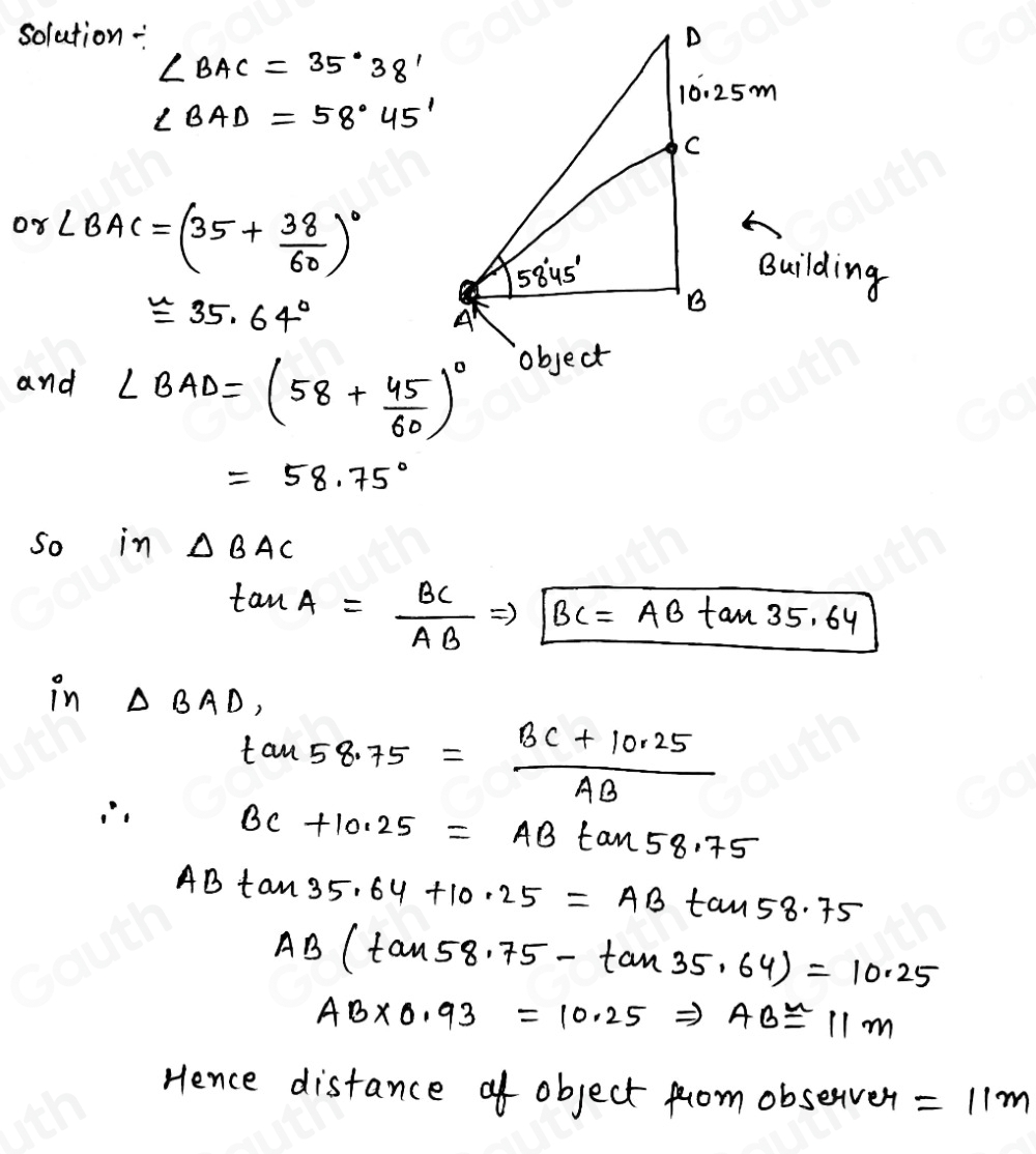 Solved: From the third-floor window of the building, the angle of ...