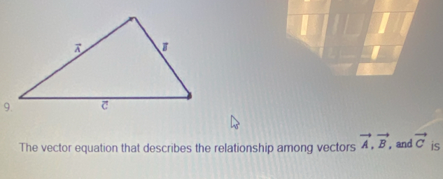 The vector equation that describes the relationship among vectors vector A,vector B, , and vector C is