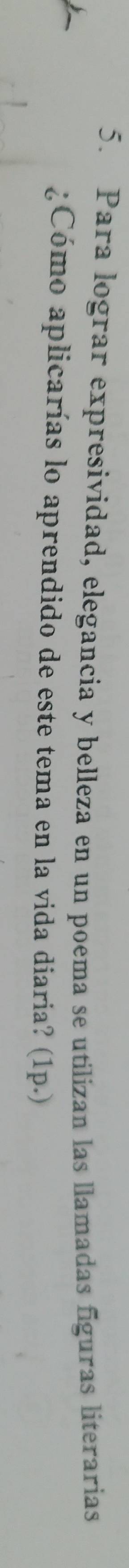 Para lograr expresividad, elegancia y belleza en un poema se utilizan las llamadas fguras literarias 
¿Cómo aplicarías lo aprendido de este tema en la vida diaria? (1p.)