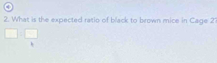 a 
2. What is the expected ratio of black to brown mice in Cage 2?
□ :□