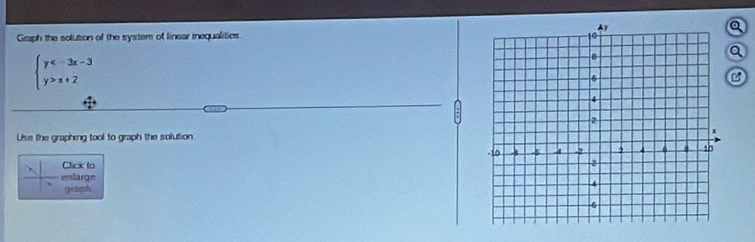 a 
Graph the solution of the system of linear inequalities
beginarrayl y x+2endarray.
a 
Use the graphing tool to graph the solution 
Click to 
enlarge 
geaph