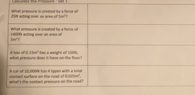 Calculate the Pressure - Set 1