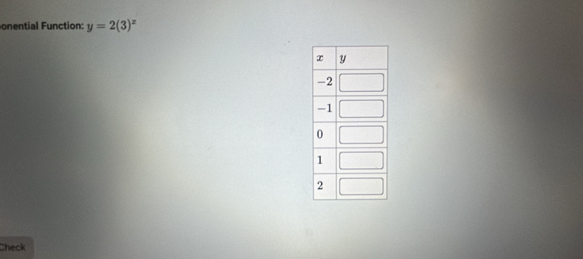 onential Function: y=2(3)^x
Check