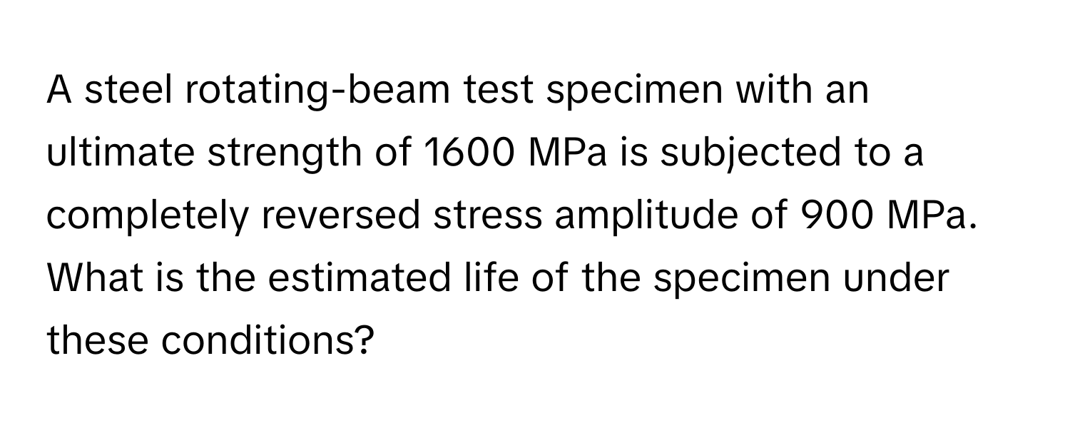 Solved: A steel rotating-beam test specimen with an ultimate strength ...