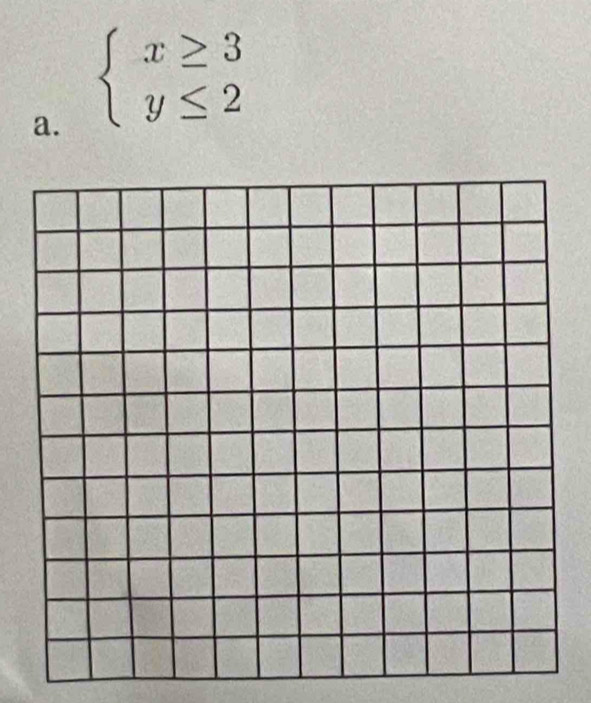 beginarrayl x≥ 3 y≤ 2endarray.