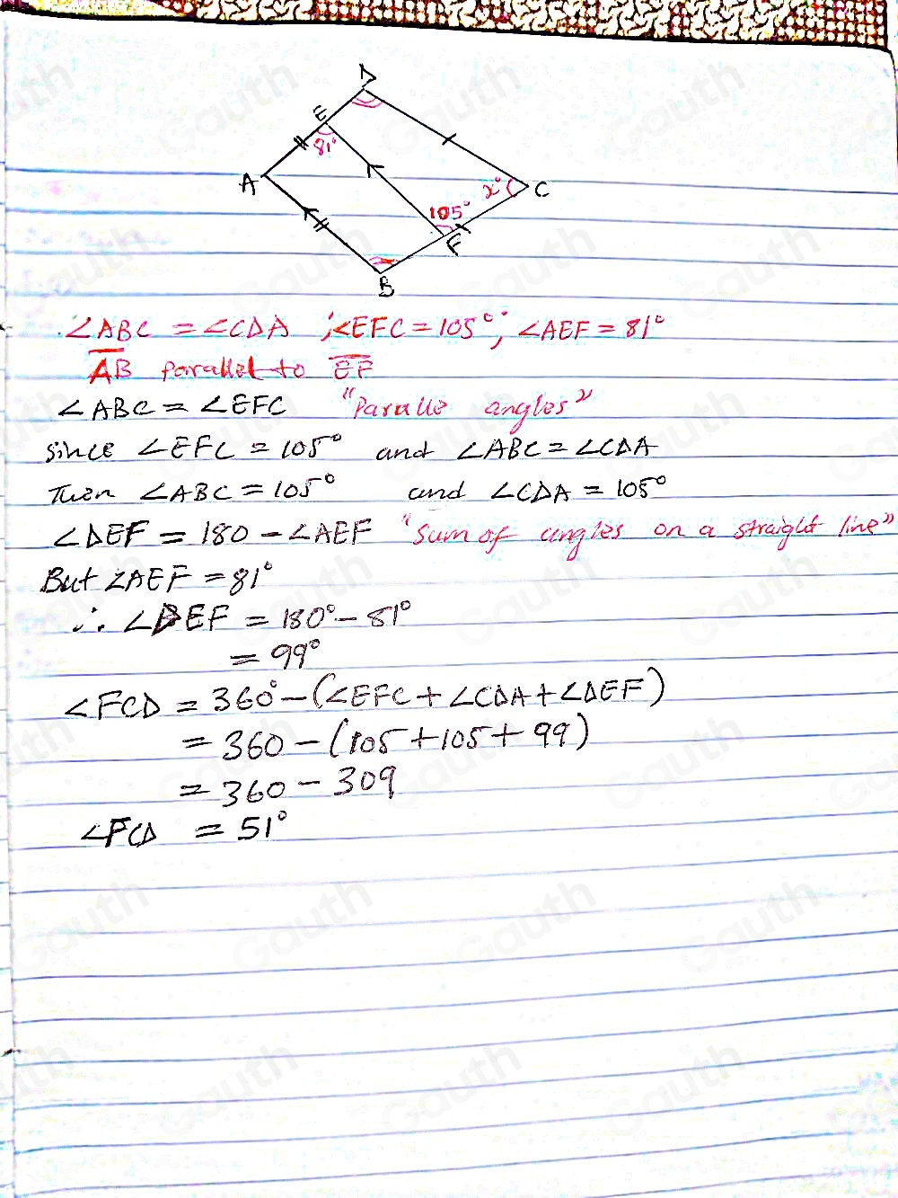 Solved: ABCD is a kite. Angles ABC and CDA are equal. A line parallel ...