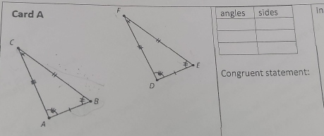 Card A In 
Congruent statement: