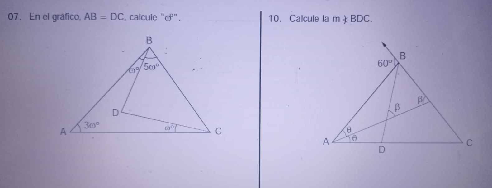 En el gráfico, AB=DC , calcule "œ". 10. Calcule la mnot ⊂ BDC.