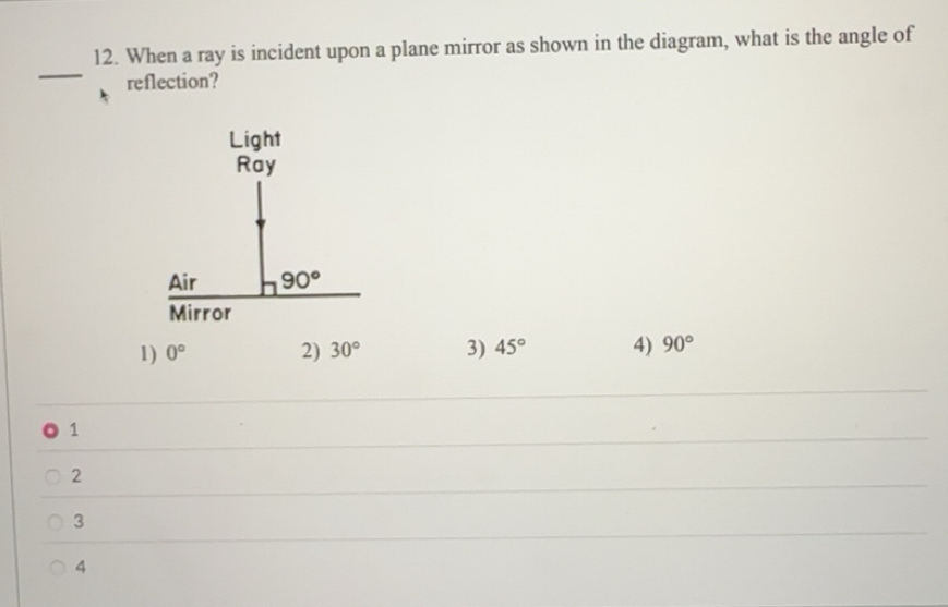 Solved: When a ray is incident upon a plane mirror as shown in the ...