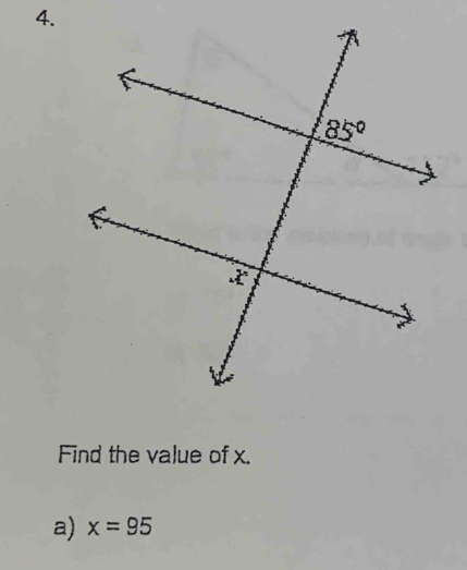 Find the value of x.
a) x=95