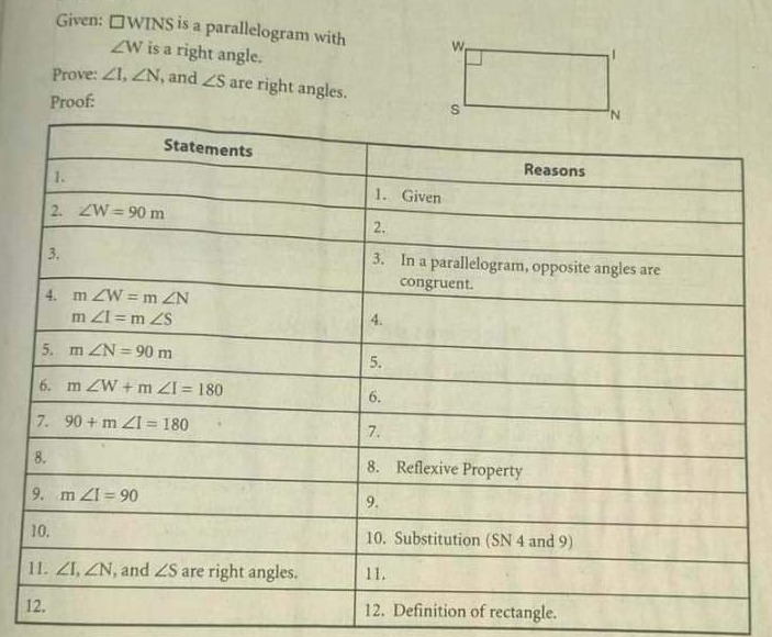 Solved: Given: WINS is a parallelogram with ∠ W is a right angle. Prove ...