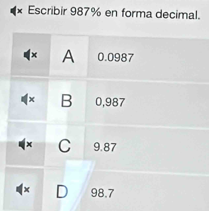 Escribir 987% en forma decimal.