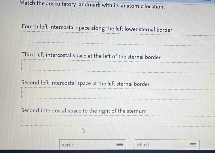 Solved: Match the auscultatory landmark with its anatomic location ...