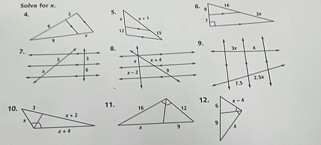 Solve for x. 6.
5、
12.
11.
10.