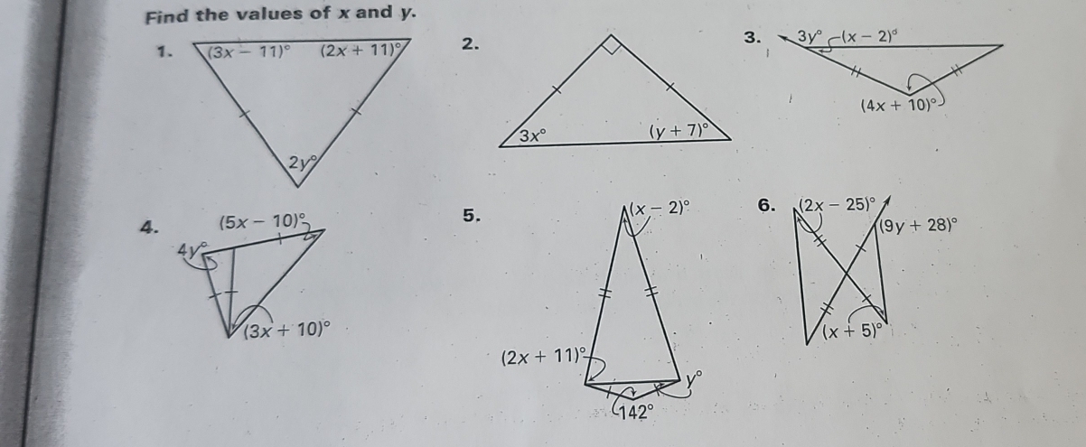 Find the values of x and y.
1.2.
4. 5. 6.