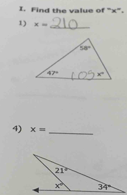 Find the value of “x”.
1) x=
_
4) x= _