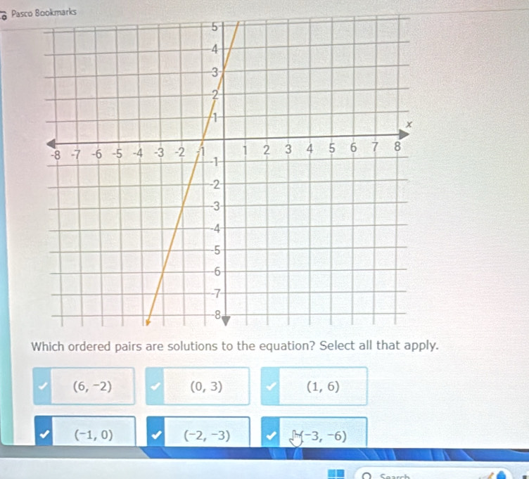 Pasco Bookmarks 
y.
(6,-2)
(0,3)
(1,6)
(-1,0) (-2,-3) (-3,-6)