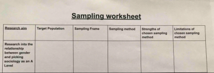 Sampling worksheet