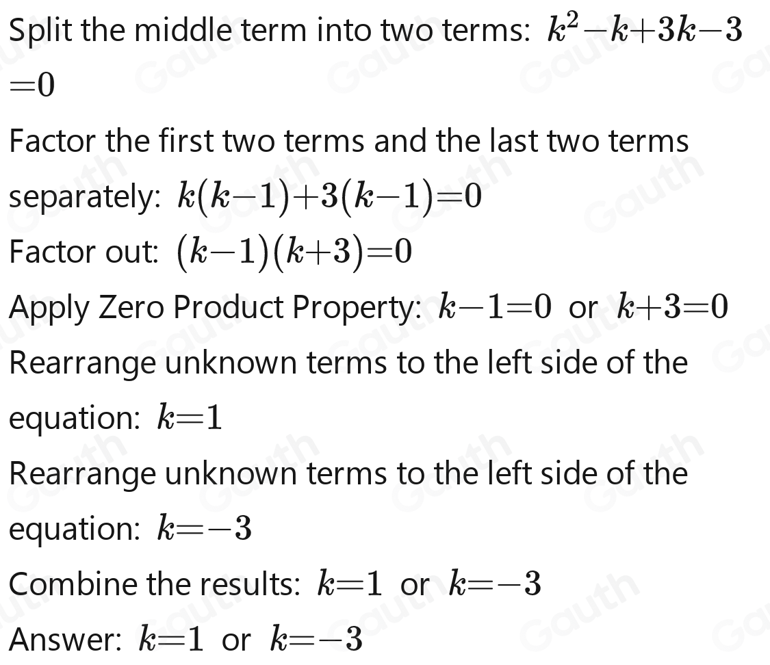 Solved: k^2+2k-3=0 [Math]