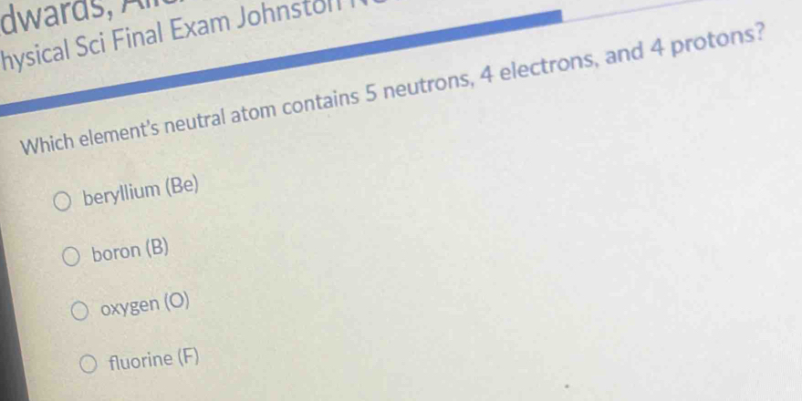 Solved: dward m hysical Sci Final Exam Johnstol I Which element's ...