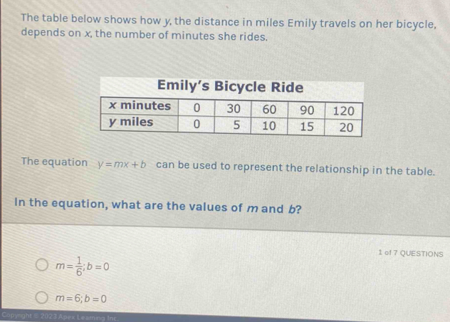 The table below shows how y, the distance in miles Emily travels on her ...