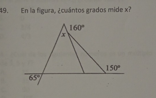 En la figura, ¿cuántos grados mide x?