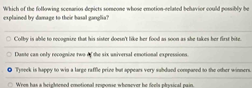 Solved: Which of the following scenarios depicts someone whose emotion ...