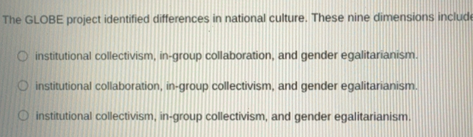 Solved: The GLOBE project identified differences in national culture ...